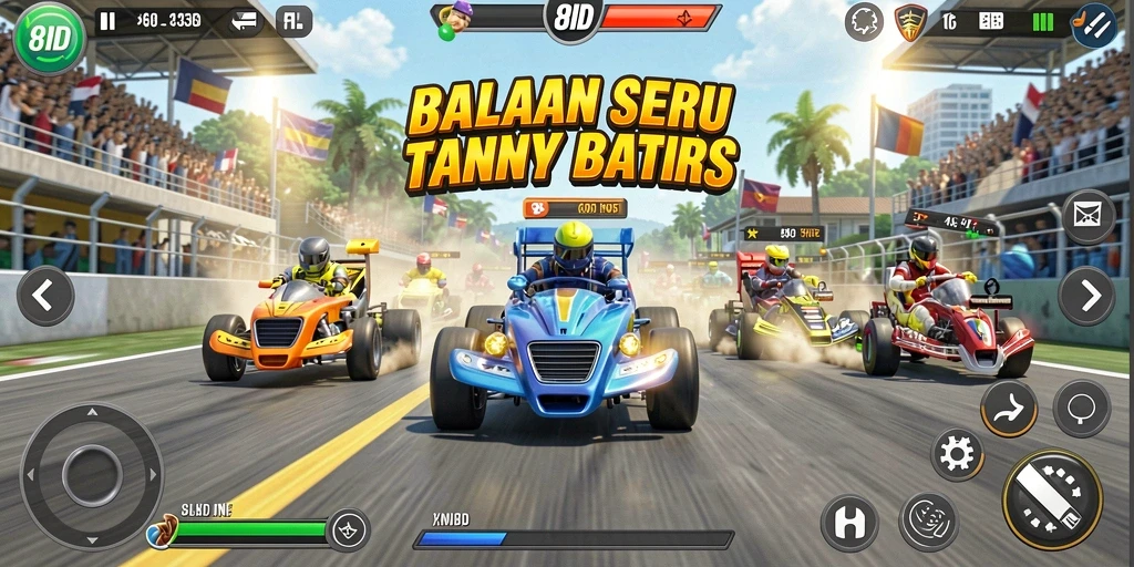 Tangkapan layar gameplay 8ID dengan aksi balapan yang mendebarkan.