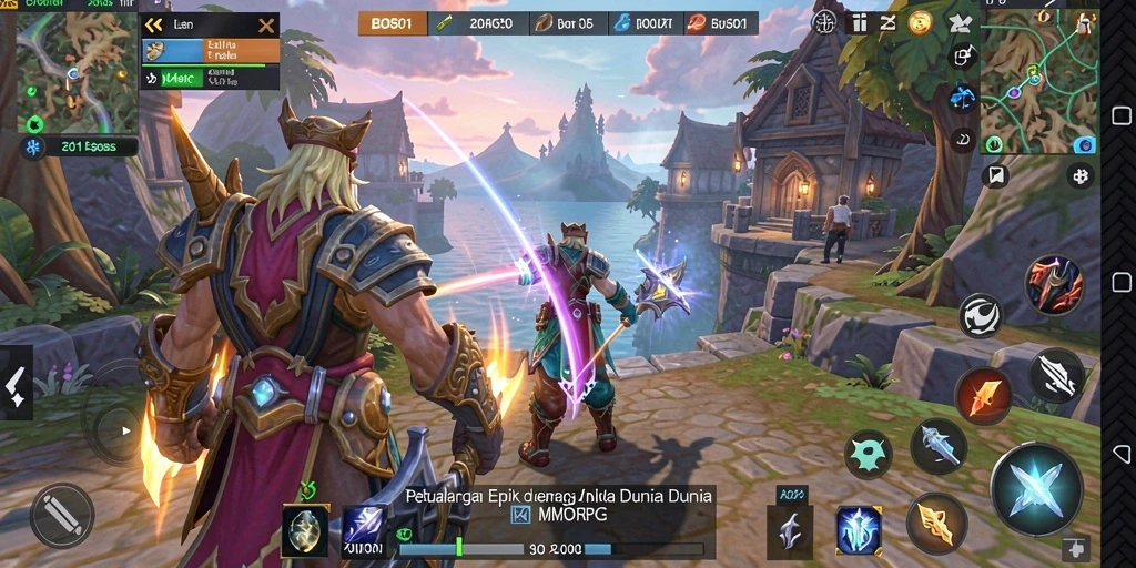 Screenshot menampilkan aksi intens gameplay MMORPG BOS01.
