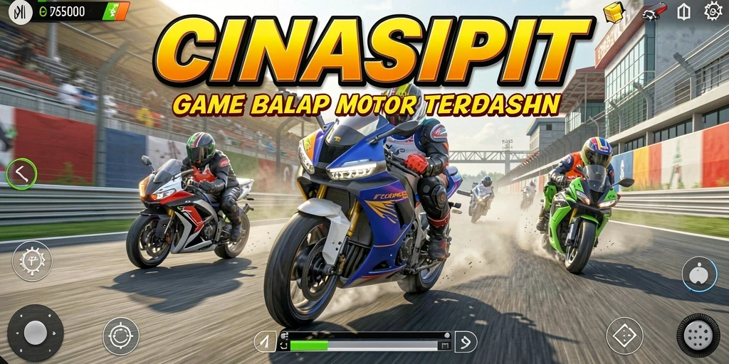 Tampilan gameplay balap motor yang mendebarkan di CINASIPIT.