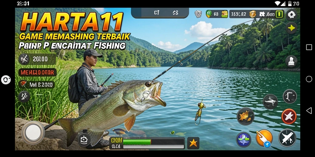 Screenshot gameplay HARTA11 yang menunjukkan aksi seru memancing.