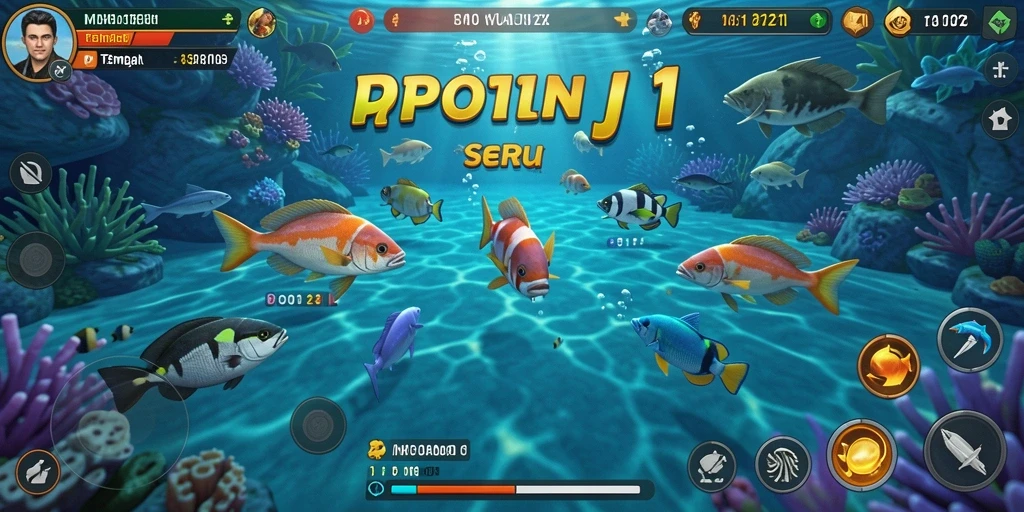 Tampilan penuh warna dari gameplay Tembak Ikan yang seru.