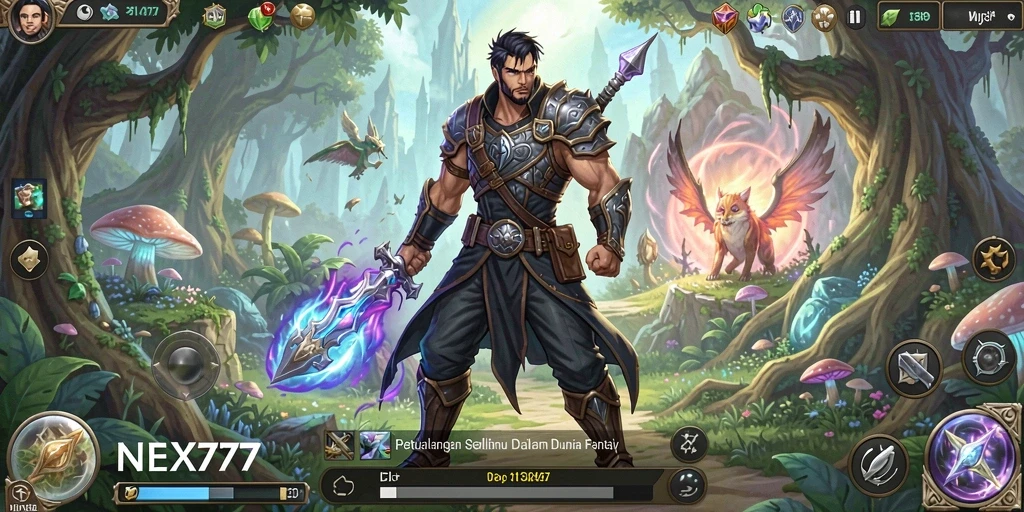 Screenshot gameplay NEX777 menampilkan petualangan yang mendebarkan dan dunia yang indah.