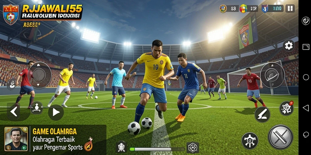 Screenshot utama RAJAWALI55 menunjukkan aksi pertandingan olahraga yang mendebarkan.